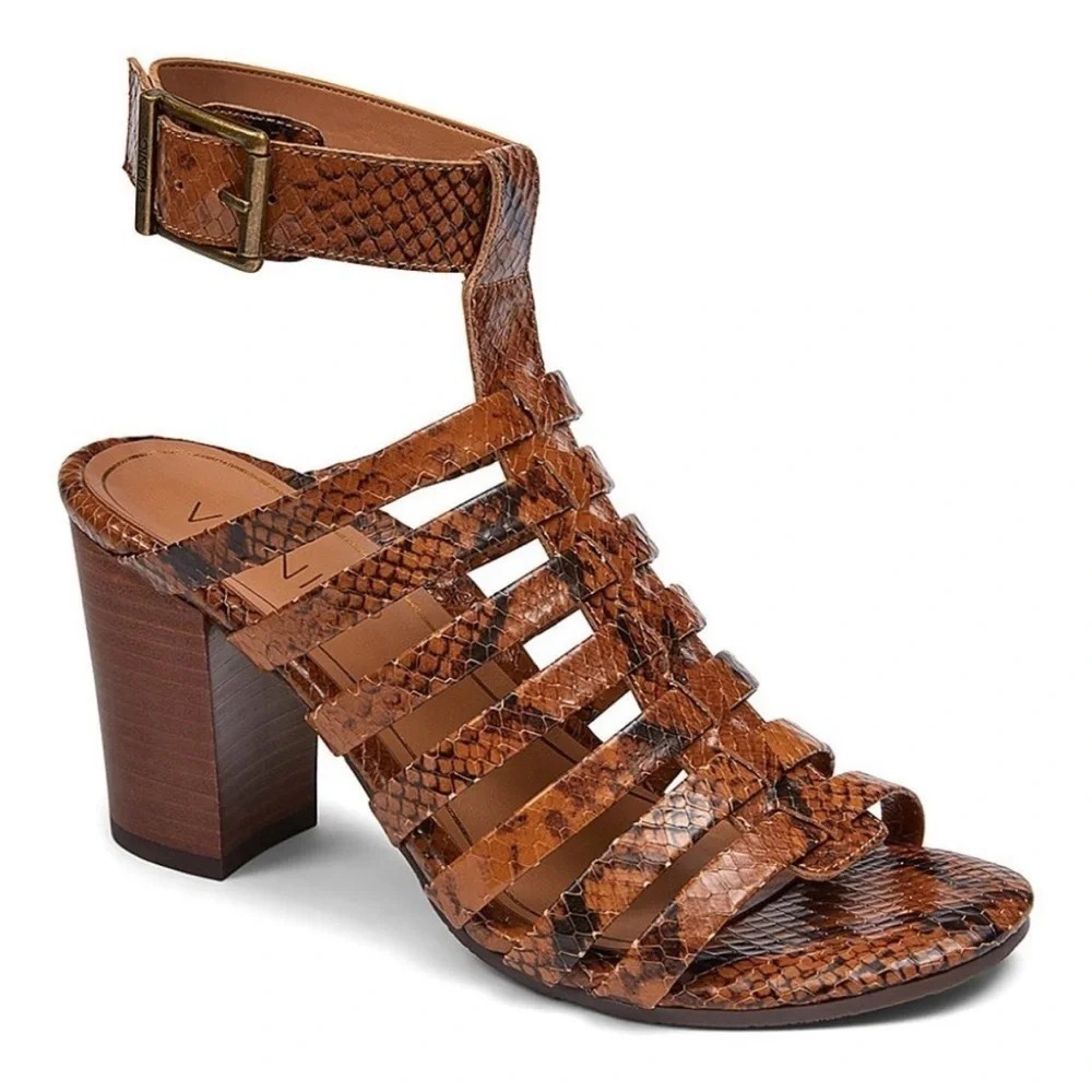 Vionic Womens Size 8 Sami Boa Brown Strappy Sandals Snake Print Comfort Shoes